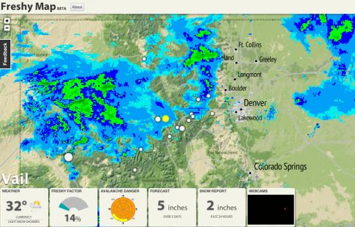 Freshy Map shows snow at Vail Freshy Map shows snow at Vail